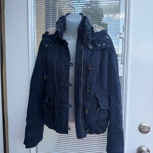 Abercrombie & Fitch Dark Blue Hooded Coat